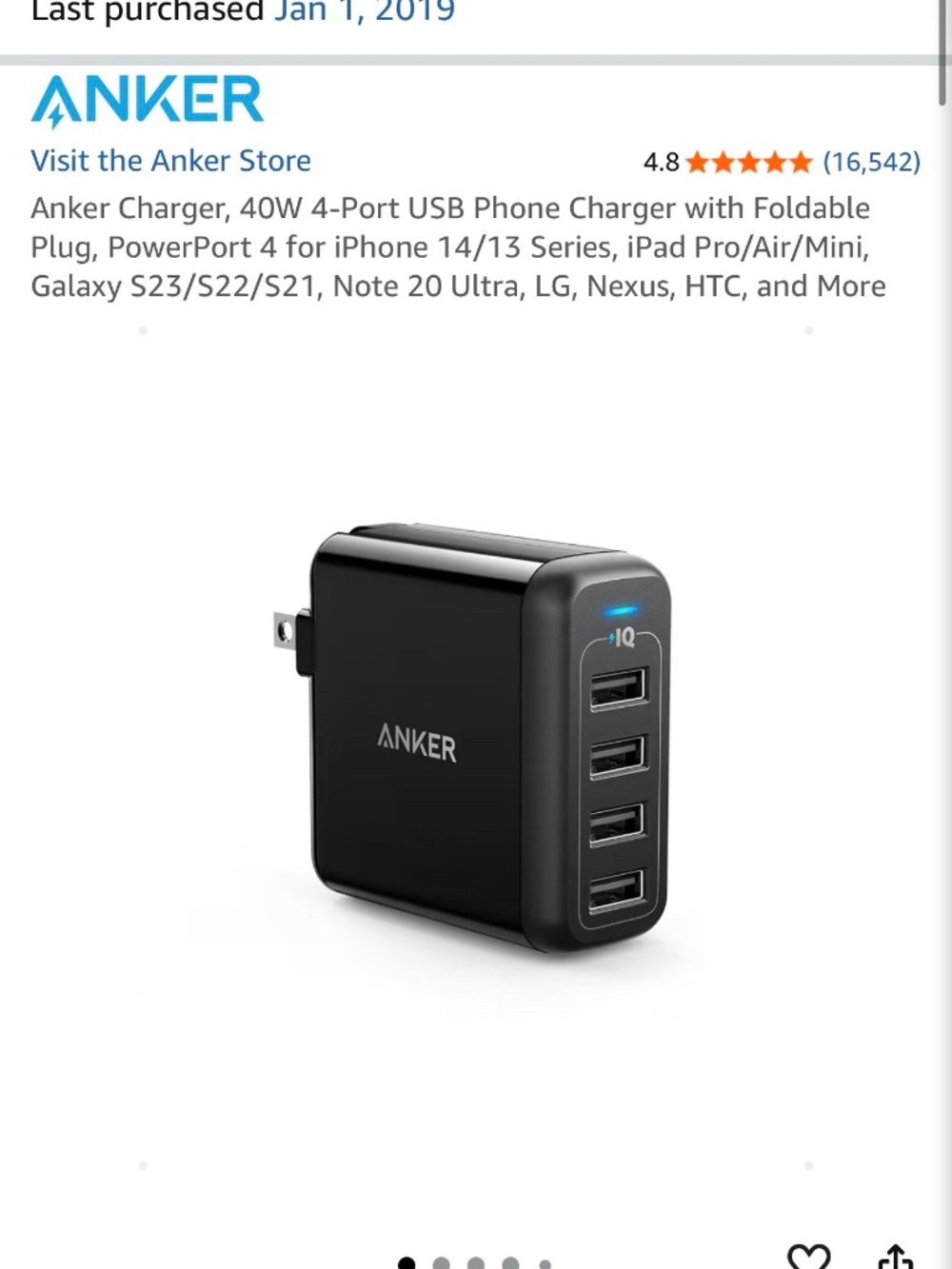 Anker Charger, 40W 4-Port USB Phone Charger with Foldable Plug